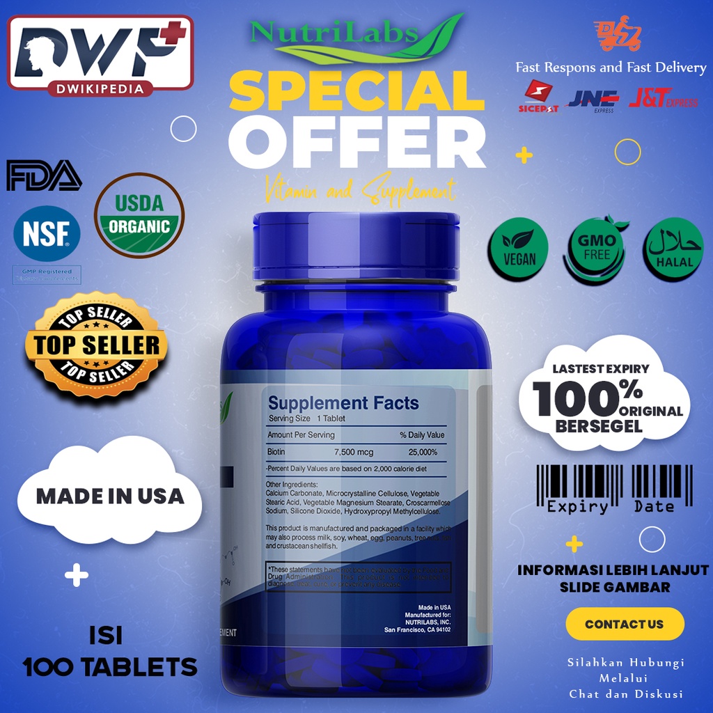 Nutrilabs Biotin 7500 mcg isi 50 Original USA