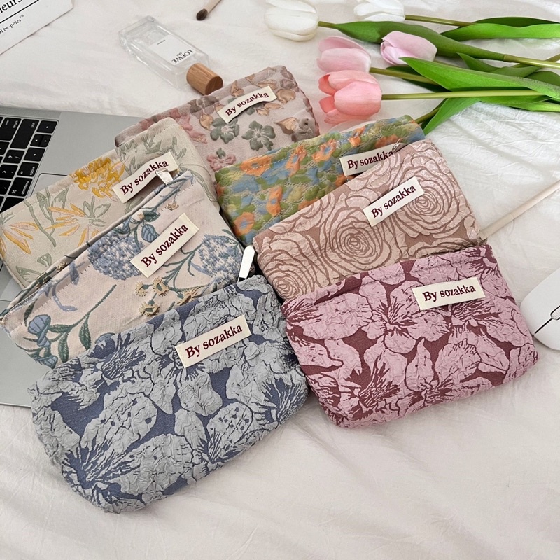 dompet kunci pouch kosmetik serbaguna multifungsi tempat pensil motif bunga aksesoris fashion korea wanita perempuan cantik premium berkualitas viral kekinian murah import aesthetic tas pulpen stationery sekolah kerja PO11