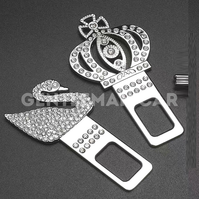 Premium Seat Belt Swan &amp; Crown Buckle Buzzer Colokan Safety Stop Alarm Dad Mahkota Bling Blink