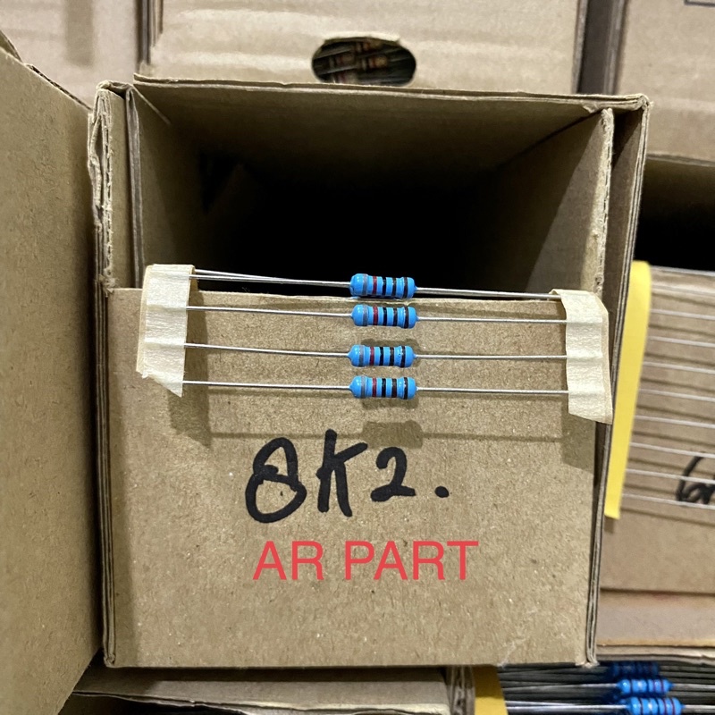 x10 resistor 8k2 1/2wat 1% metal film taiwan kaki tembaga