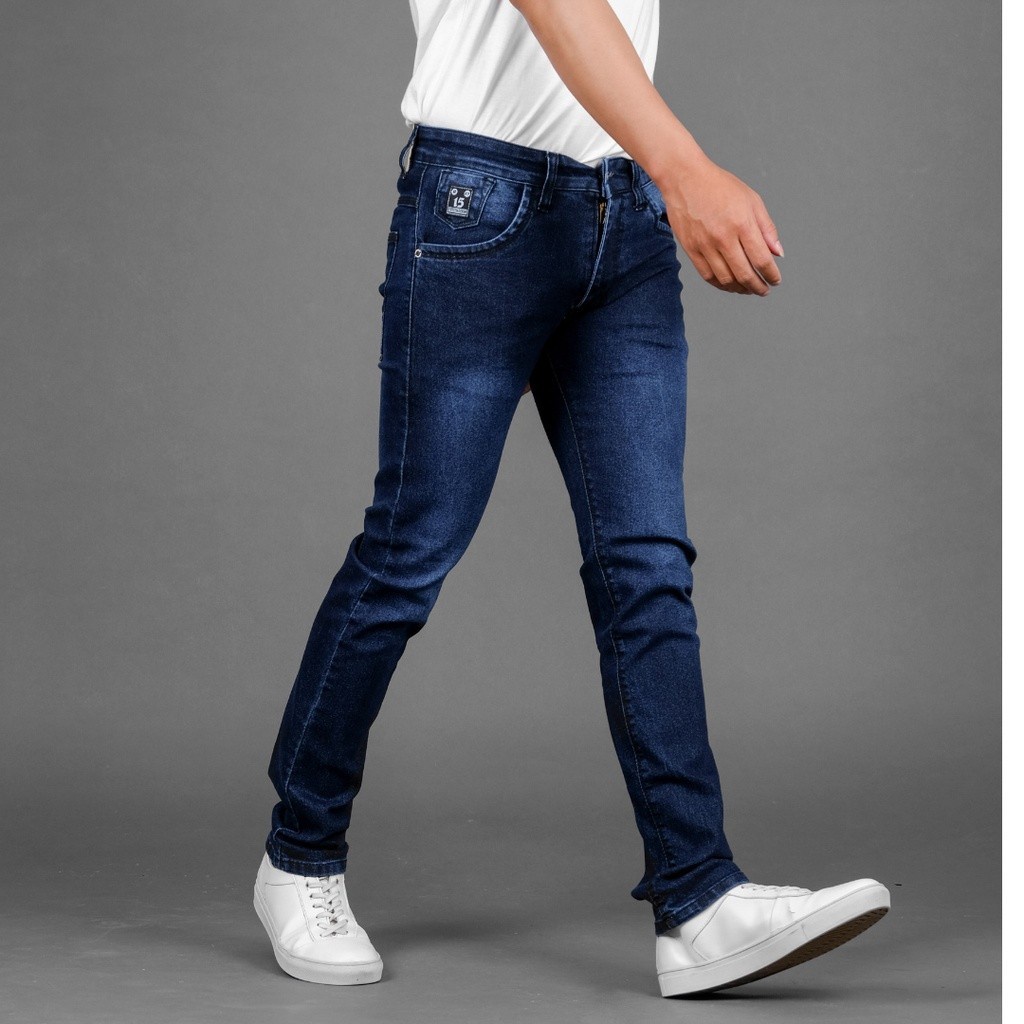 Celana Jeans Panjang Pria Slim fit Denim Hitam Pekat Original Fifteen Denim