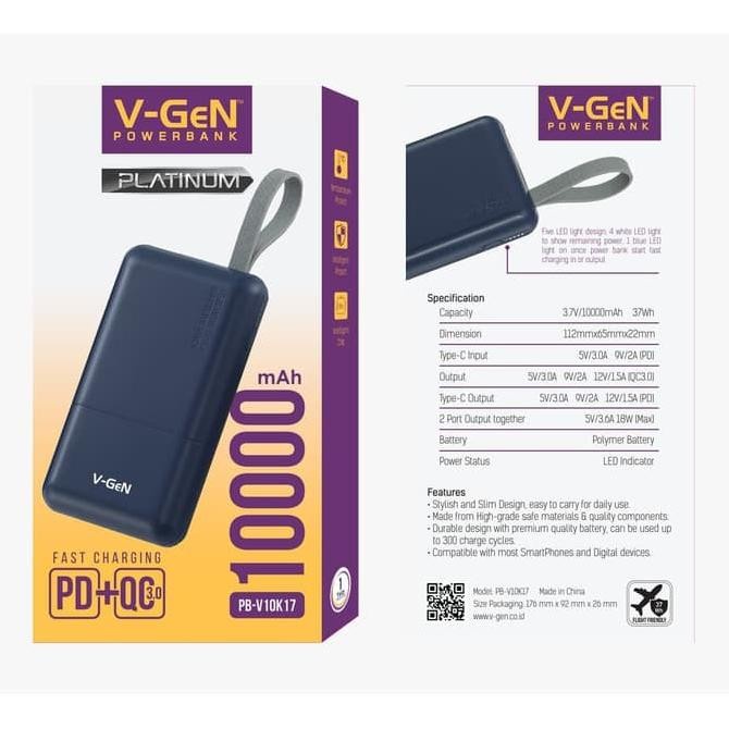 Powerbank V-GEN Platinum V10K17 10.000mAh PD + QC3.0