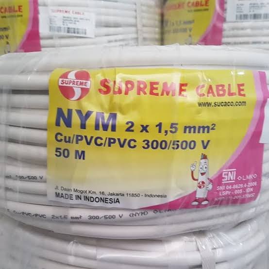 Supreme Kabel Nym 2X1.5Mm 50M Roll Tembaga Kawat Isi 2 Cod