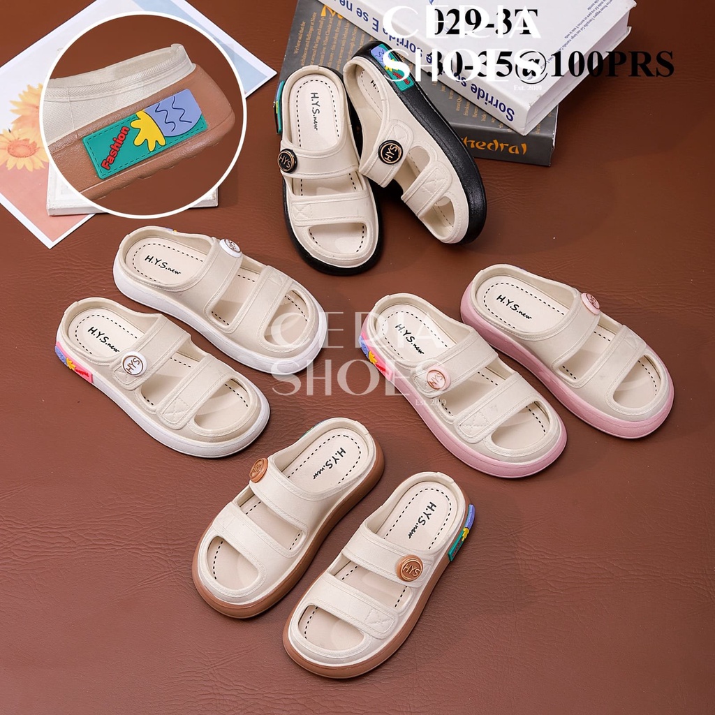 PVC SANDAL UKURAN ANAK Slop Import Anak Perempuan Strap 2 Bahan Karet Empuk Elastis Non-Slip Jelly Motif Kancing 029-3 ANAK
