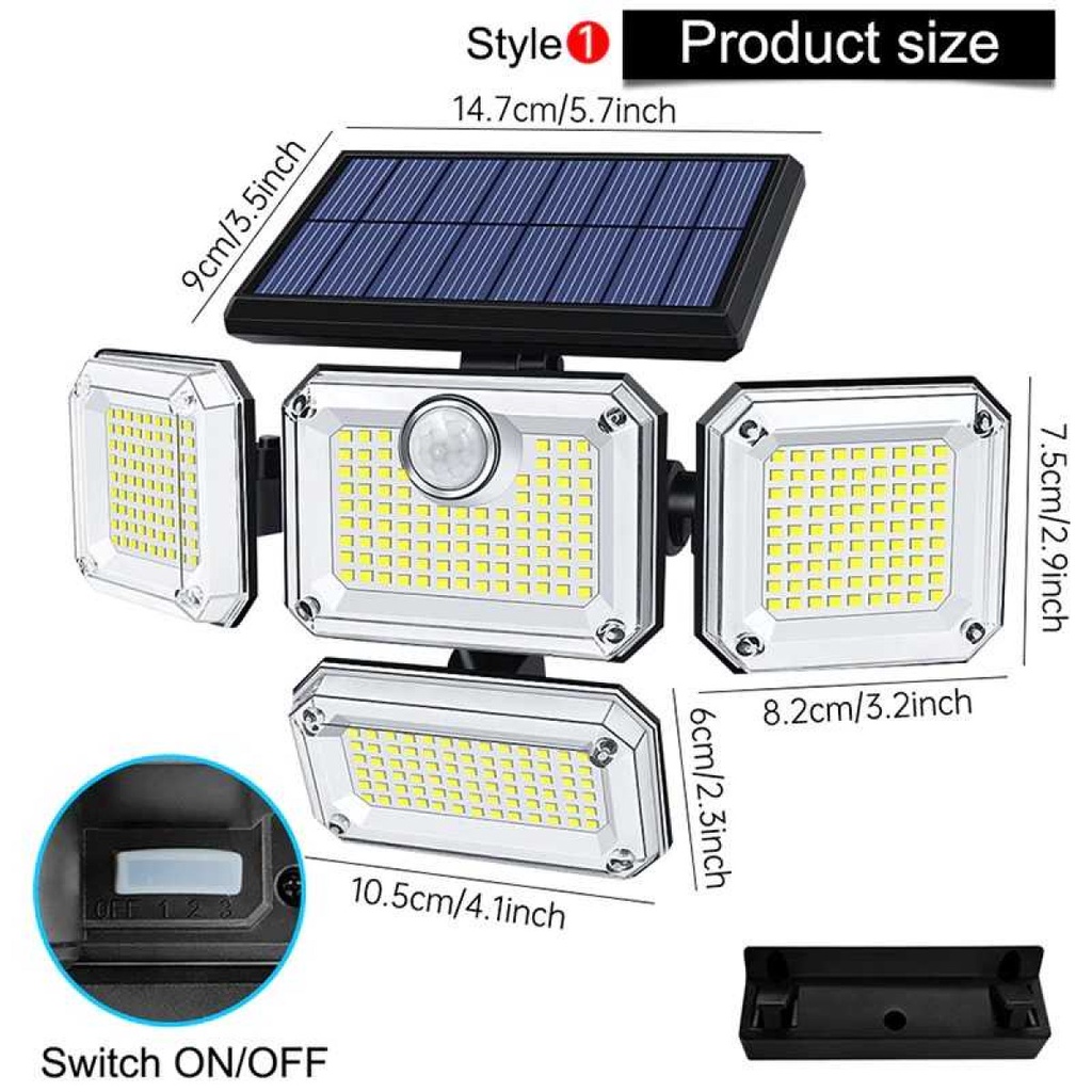 Lampu Solar Panel 333 LED Sensor Gerak Taman Outdoor Waterproof 2400 mAh