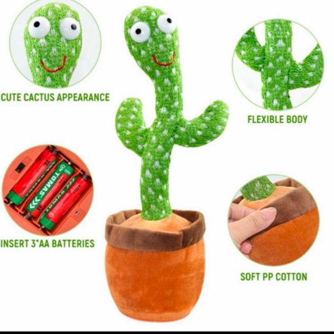 Mainan Kaktus Bergoyang Dancing Cactus Boneka Kaktus Goyang dan Bicara - 4in1 USB Charge