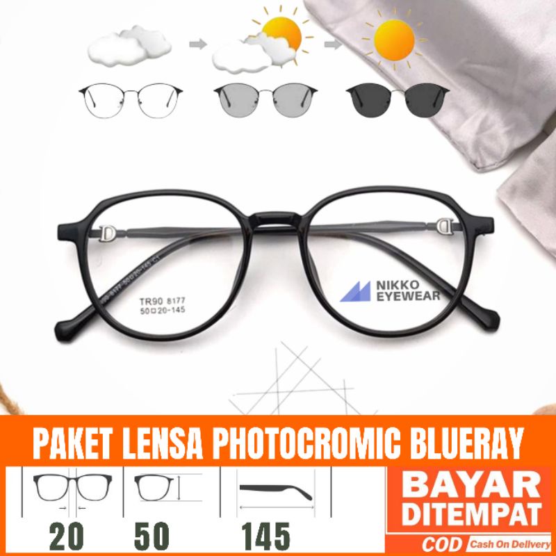 Paket Kacamata 8177 Lensa Antiradiasi Photocromic Blueray