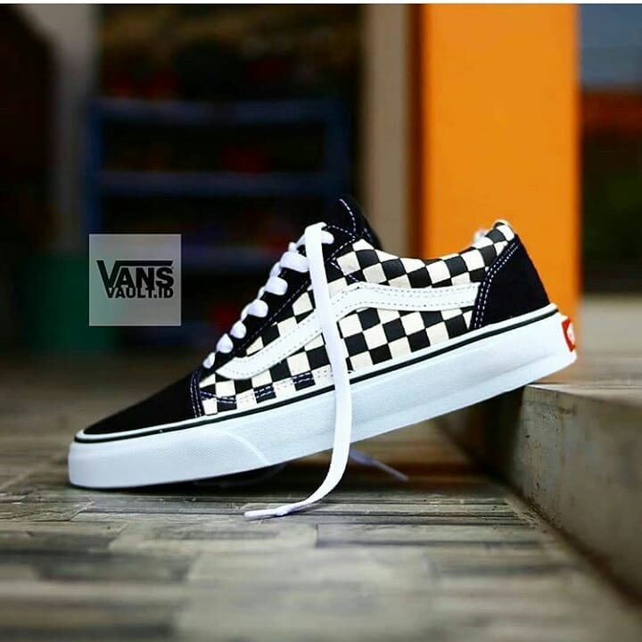 Vans Oldskool Checkerboard Motif catur kotak hitam putih Sekolah Kerja Kuliah Kado Hadiah Black White