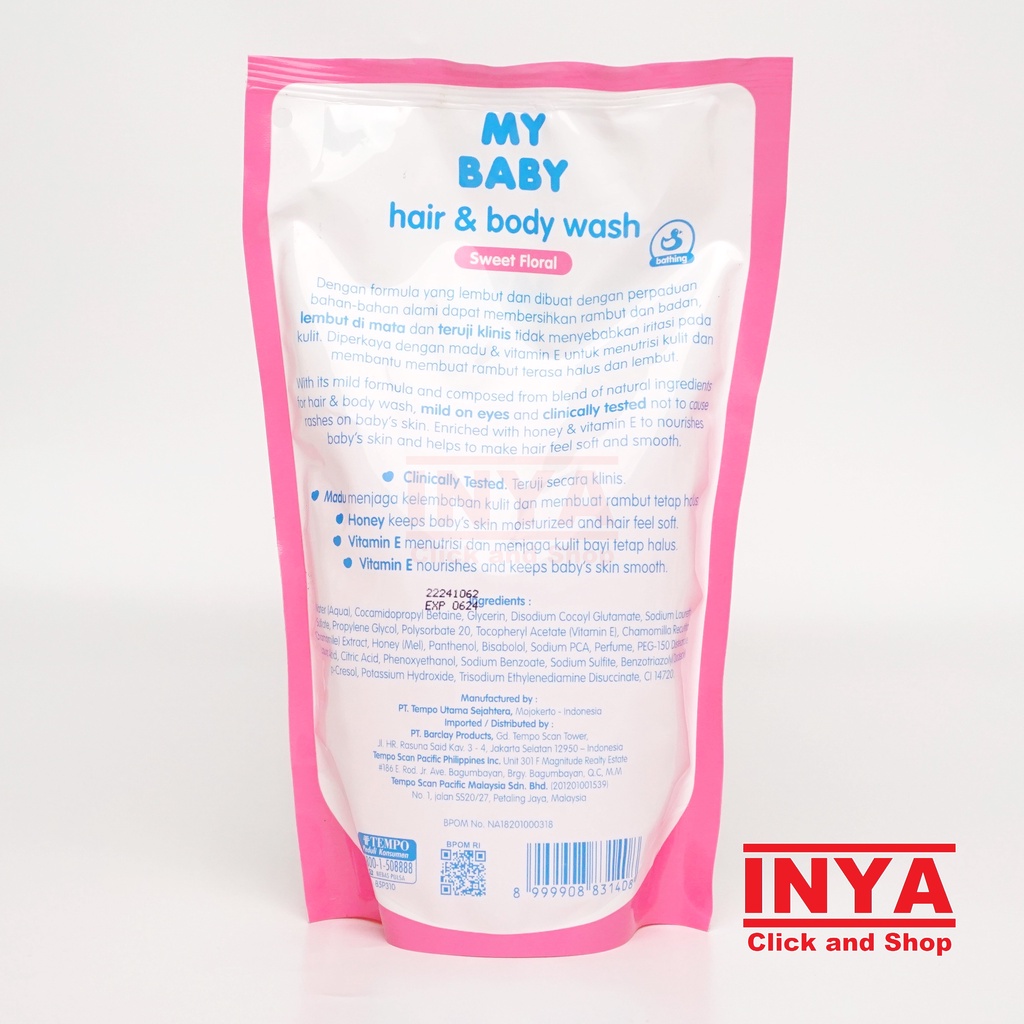 MY BABY HAIR &amp; BODY WASH SWEET FLORAL 2in1 400ml REFILL - Sabun &amp; Shampo Bayi