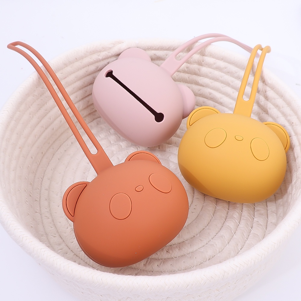 1pc Kunci Headset Kunci Wadah Penyimpanan Perhiasan Koin Kantong Dengan Tali Dot Bayi Silikon Holder Portable Kecil Paket Objek Lucu Tas Kepala Panda