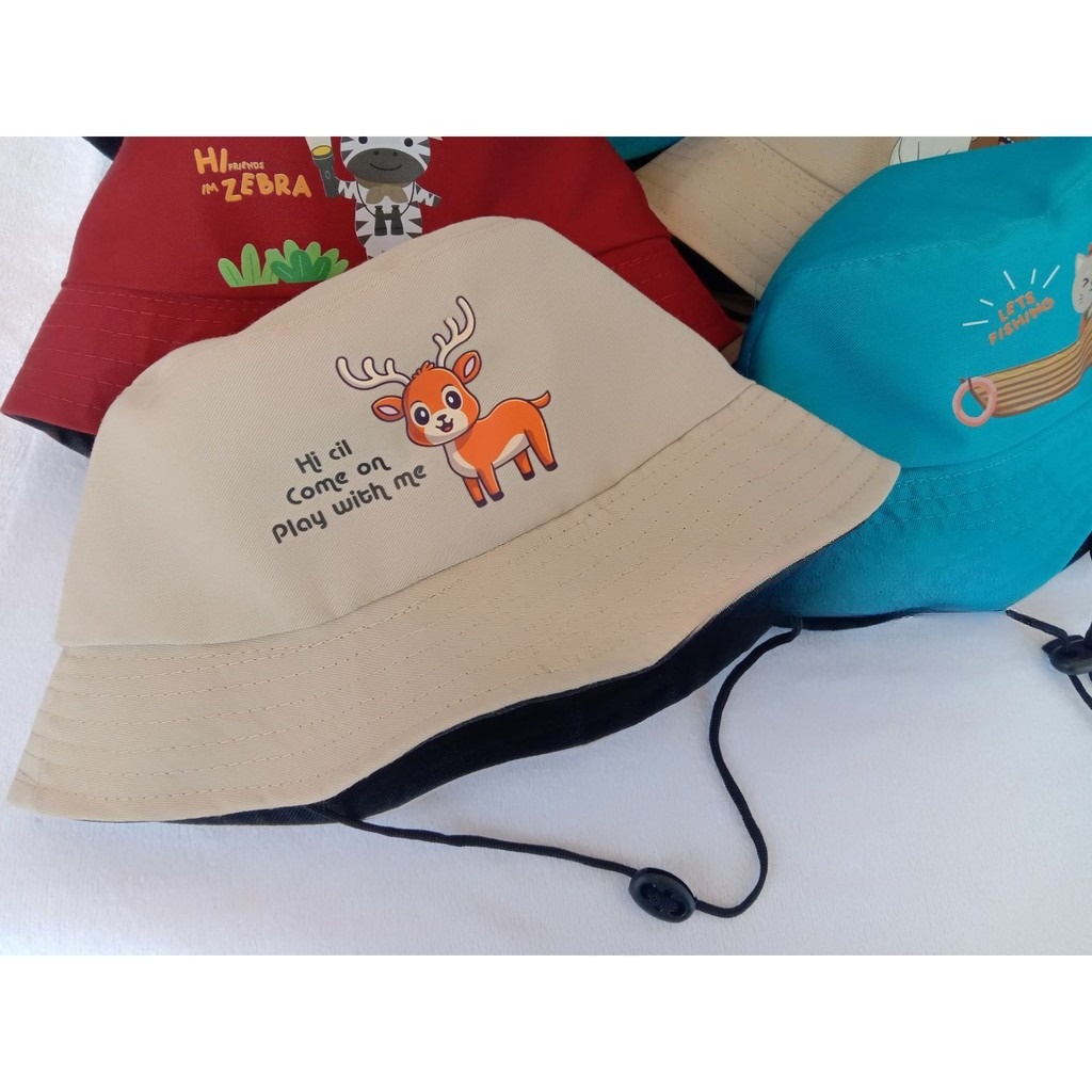 Bucket hat anak / bucket hat bertali / bucket hat Sablon motif animal