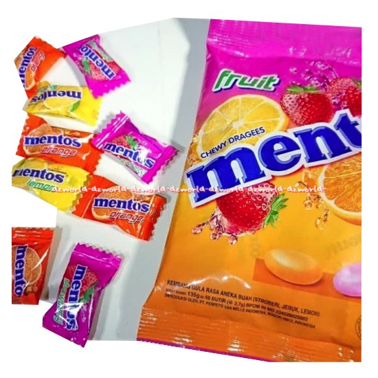 

Mentos Fruit Candy 135gr Kembang Gula Rasa Aneka Buah Stroberi Jeruk Lemon Pemen Mentos Chewy Orange Mentoz Candies Candi Fruits