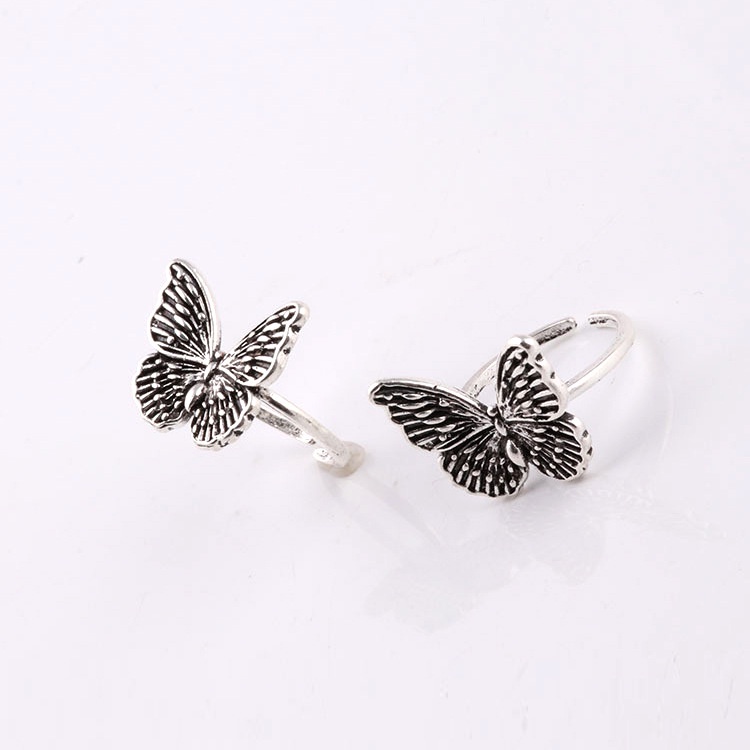 Cincin Jari Telunjuk Model Terbuka Desain Kupu-Kupu hollow Gaya retro Korea hip hop butterfly