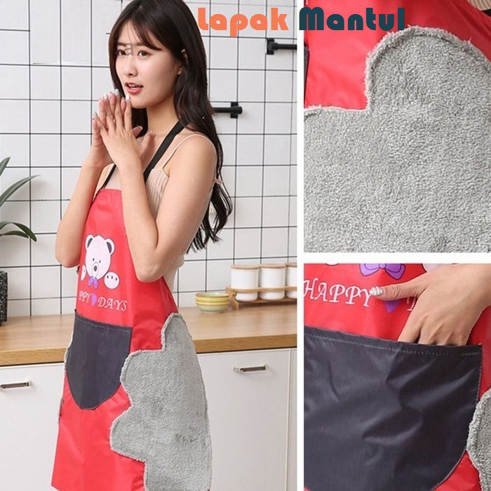 LM-0079 Celemek Masak Dapur Oxford Cloth Apron Masak Tahan Air &amp; Minyak BAHAN TEBAL - Motif Bear