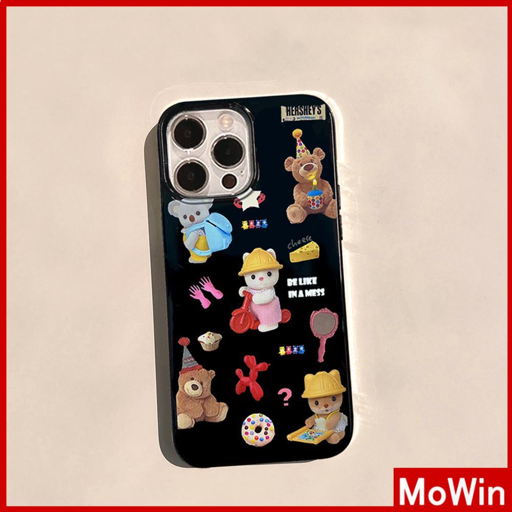 For iPhone 14 Pro max iPhone Case Glossy Black TPU Soft Case Candy Case Shockproof Protection Camera Bear Doll Compatible For iPhone 13 Pro max 12 Pro Max 11 Pro max xr xs 7Plus 7