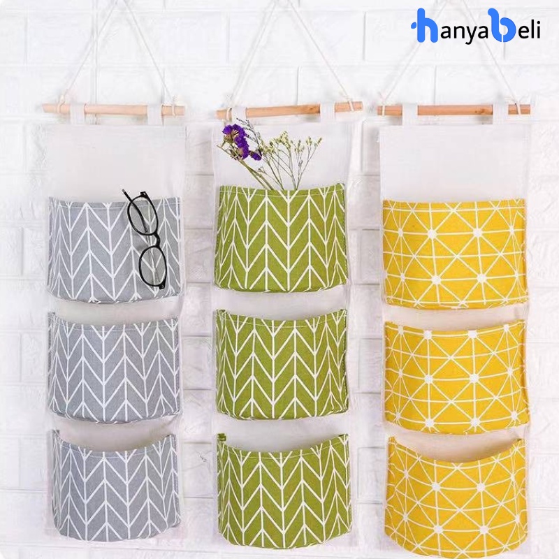 Rak Gantung Dinding 3 Tingkat Tempat Gantungan Susun 3 Bahan Kain