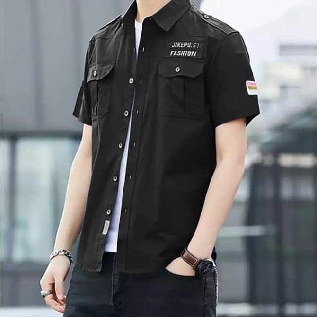 Kemeja Lengan Pendek Pria Baju Atasan Pria Hem Polos Casual Cowok - Putih