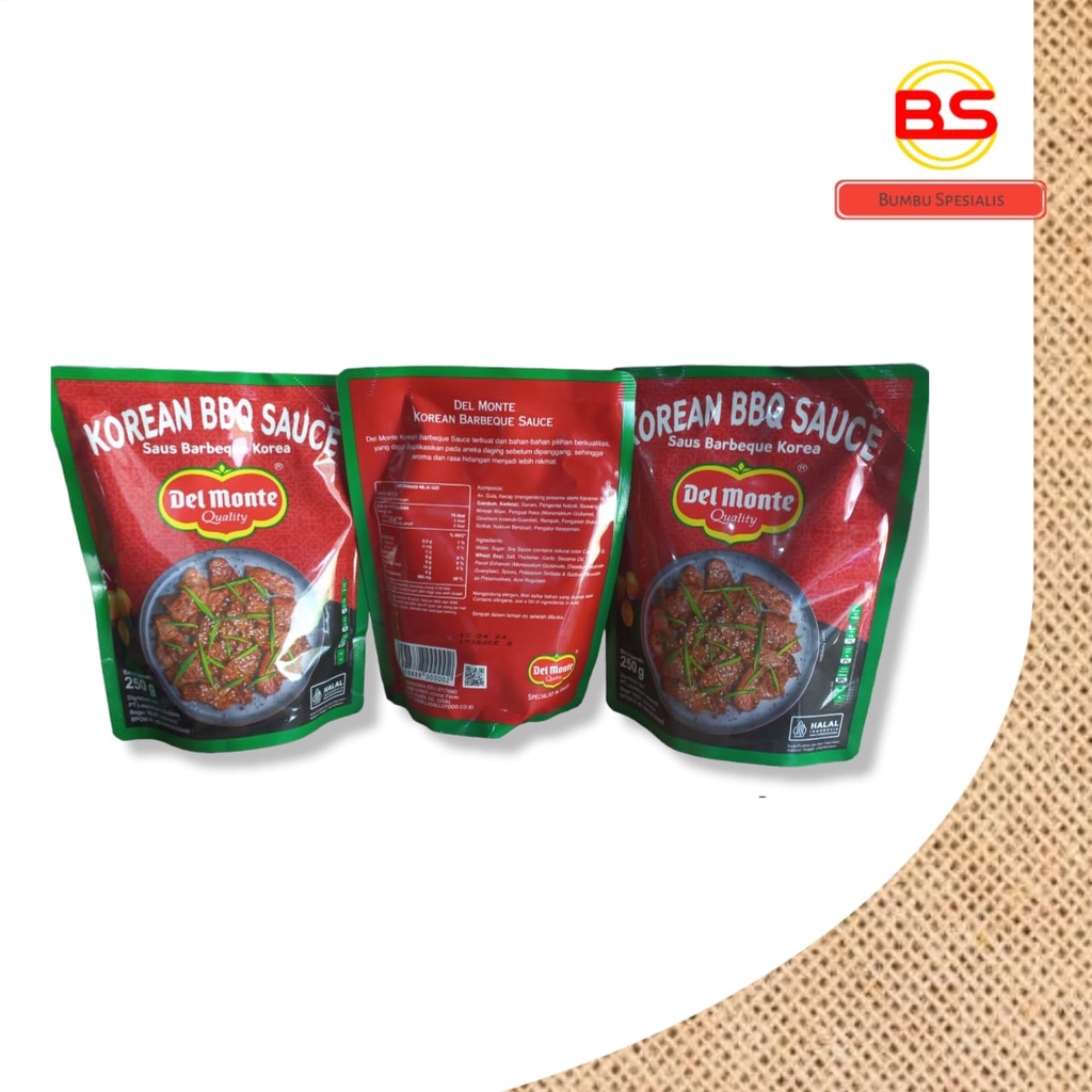 

Delmonte Korean BBQ Sauce / Del Monte Saus Barbeque Korea Pouch / Korean BBQ 250gr