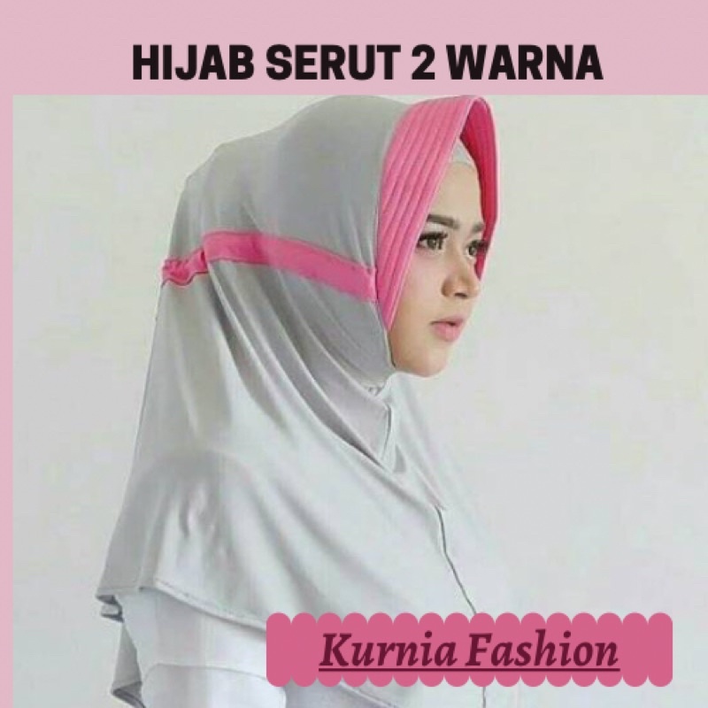 Jilbab/hijab instan serut kombinasi /jilbab serut Jokowi pet antem/ serut polos kombinasi 2 warna