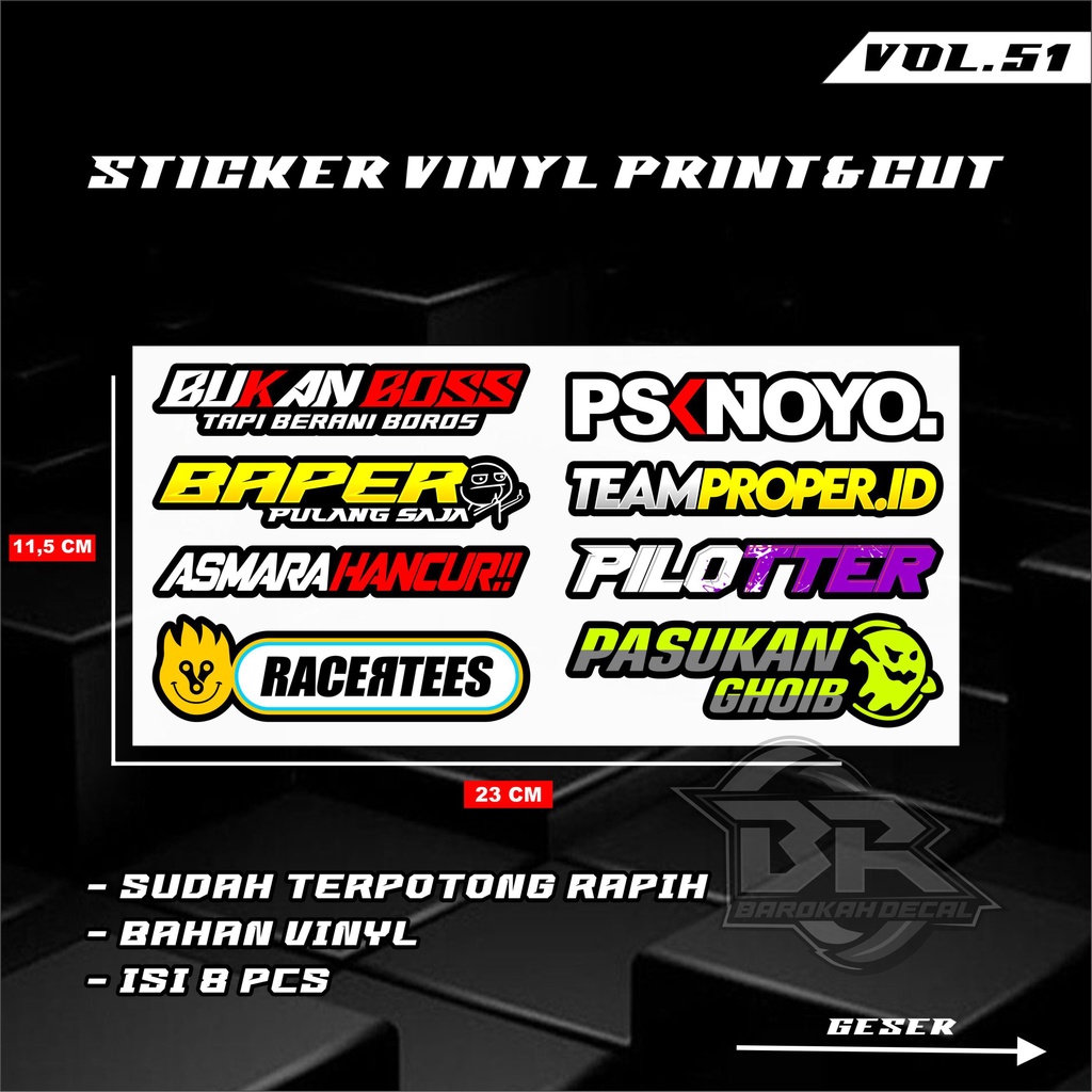 Stiker Racing Sticker Print &amp; Cut Stiker Motor Setiker Variasi Vinyl 50-54