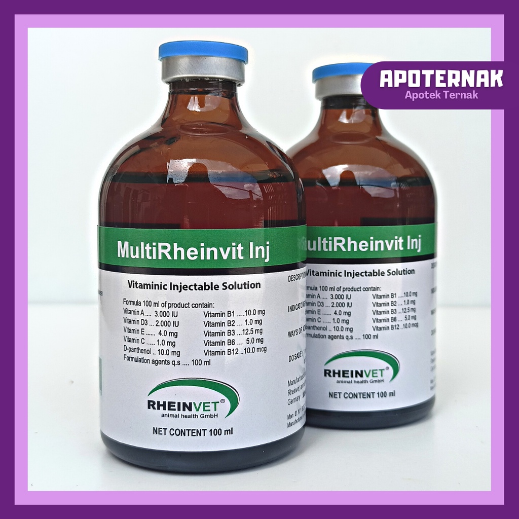 MULTIRHEINVIT Injeksi | Multivitamin Cegah &amp; Obati Gangguan Pertumbuhan Pencernaan Reproduksi &amp; Otot | Rheinvet Jerman