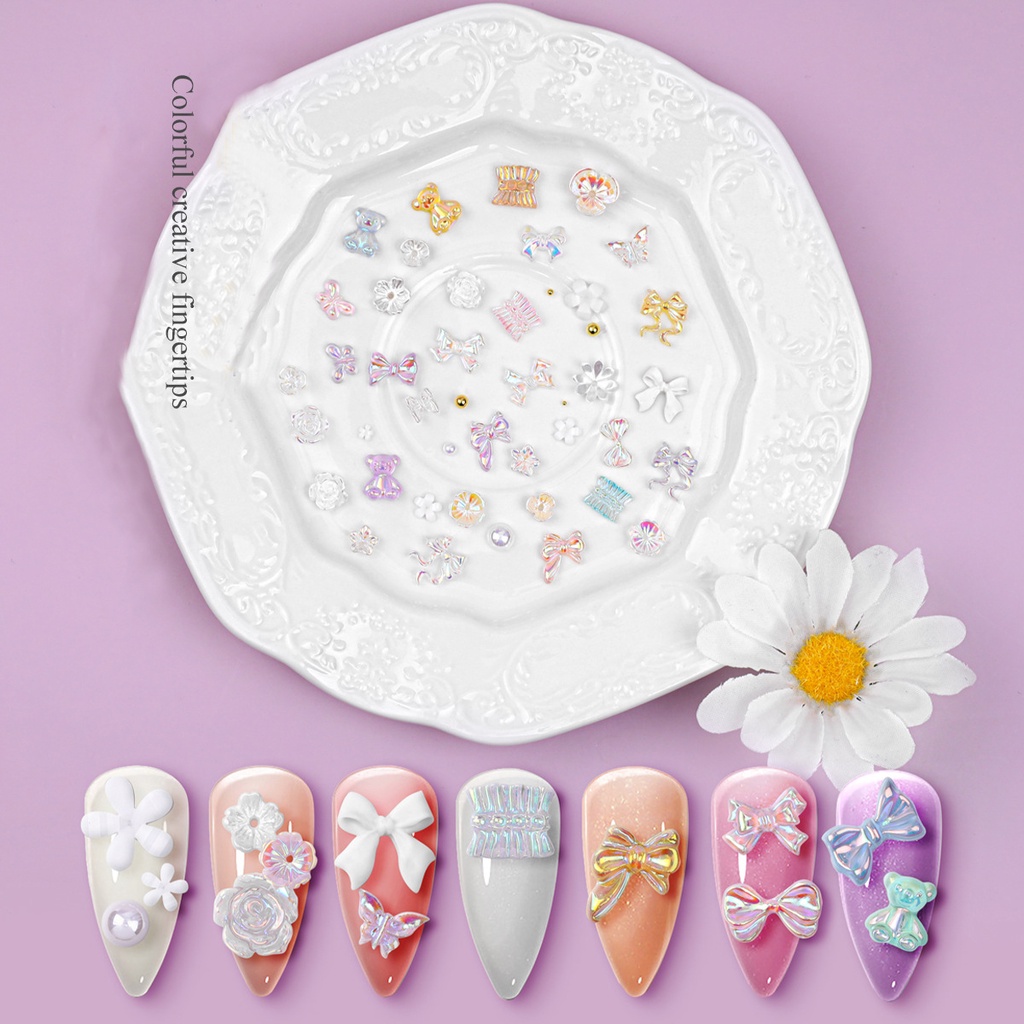 Hiasan Kuku 3D Bentuk Pita / Beruang /Camellia Glitter Untuk Nail Art / Manicure DIY