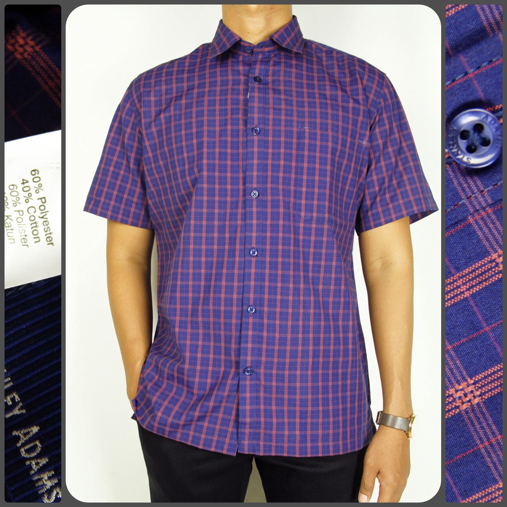 Kemeja Pria Reguler Stanley Adams Lengan Pendek Ungu Motif Kotak-kotak 17 | Hem Pria Reguler