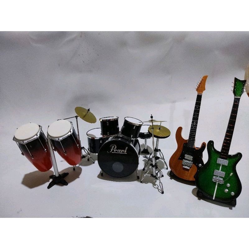 miniatur alat musik gitar drum bungo pajangan hiasan dekorasi rumah