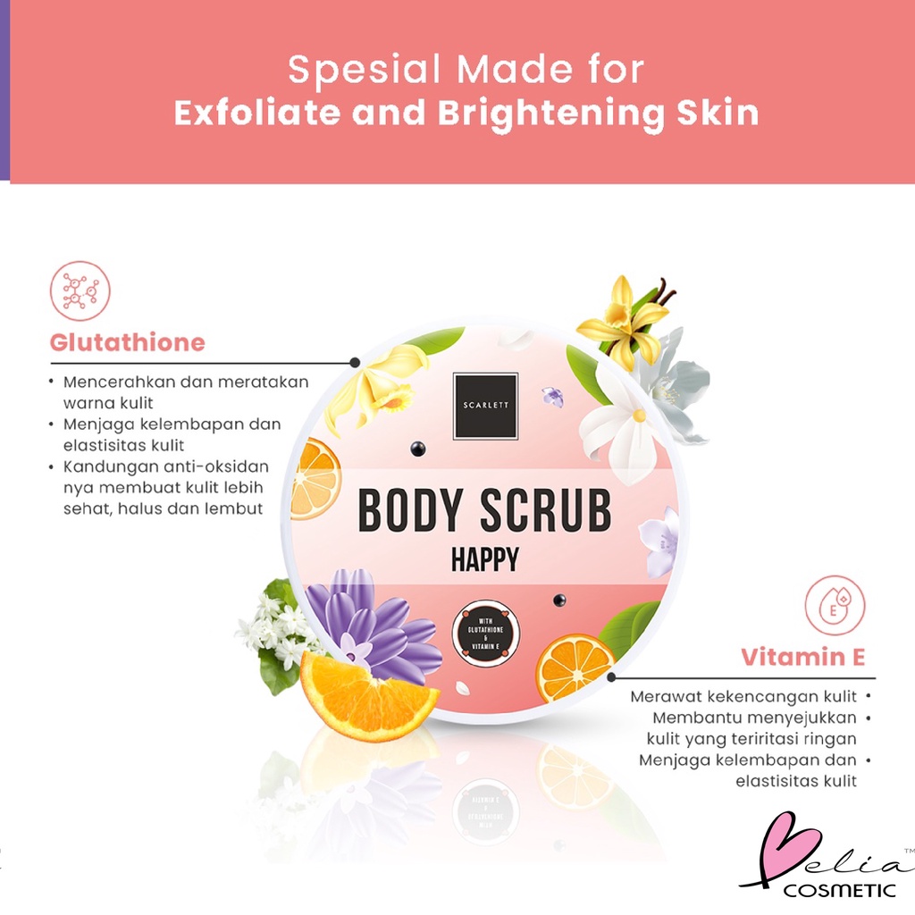 ❤ BELIA ❤ SCARLETT Whitening Body Scrub 250ml | Peeling Scrub | Perontok daki | BPOM