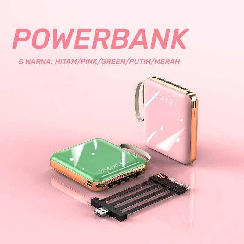 Power Bank 20000mAh Fast Charging with 4IN1 Kabel Data Real Capacity Mini Powerbank USB Portable Cute