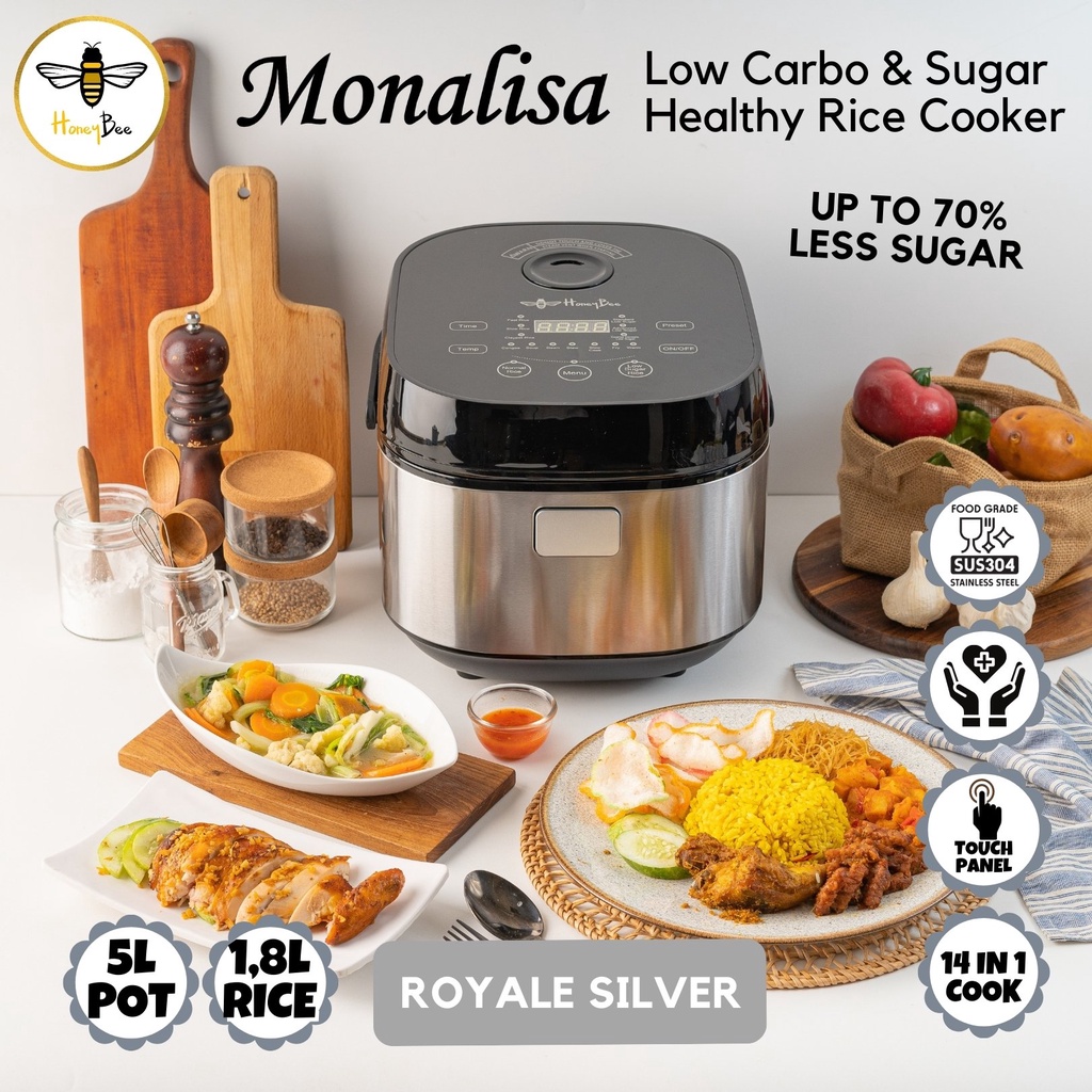 Honeybee Monalisa- Low Carbo &amp; Sugar Digital Rice Cooker 5L/1.8L Nasi | Garansi RESMI dan BARU!