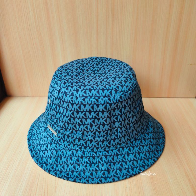 SALE Topi MK Logo Print Bucket Hat Sign Steel Blue Original