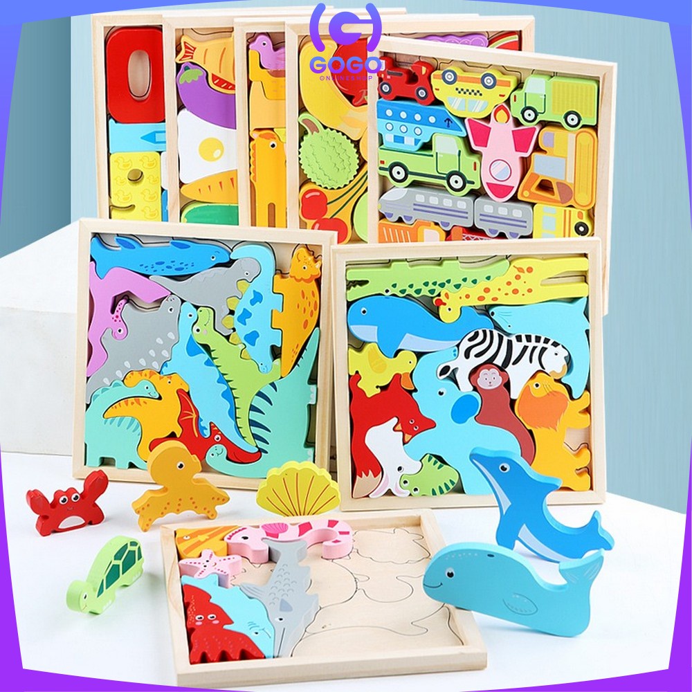 GOGO-M177 Mainan Puzzle 3D Wooden Toys Puzzle Kayu Mainan Edukasi Anak Jigsaw Puzzle Cocokkan Bentuk