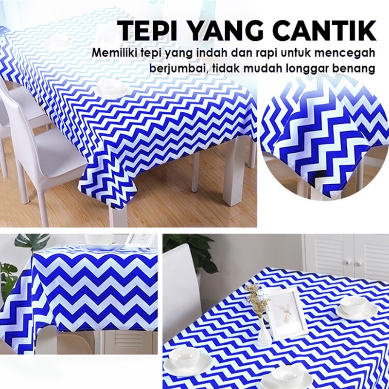 Taplak Meja Motif zig zag Estetik Gaya Korea / Taplak Meja Makan Ukuran 137cm x 183cm Plastik Anti Air Motif zigzag Minimalis