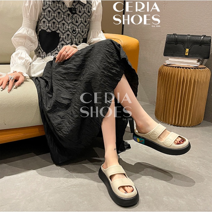 PVC Sandal Slop Wanita Strap Import Rubber Tebal 3 Cm Non-Slip Bahan Empuk Elastis 029