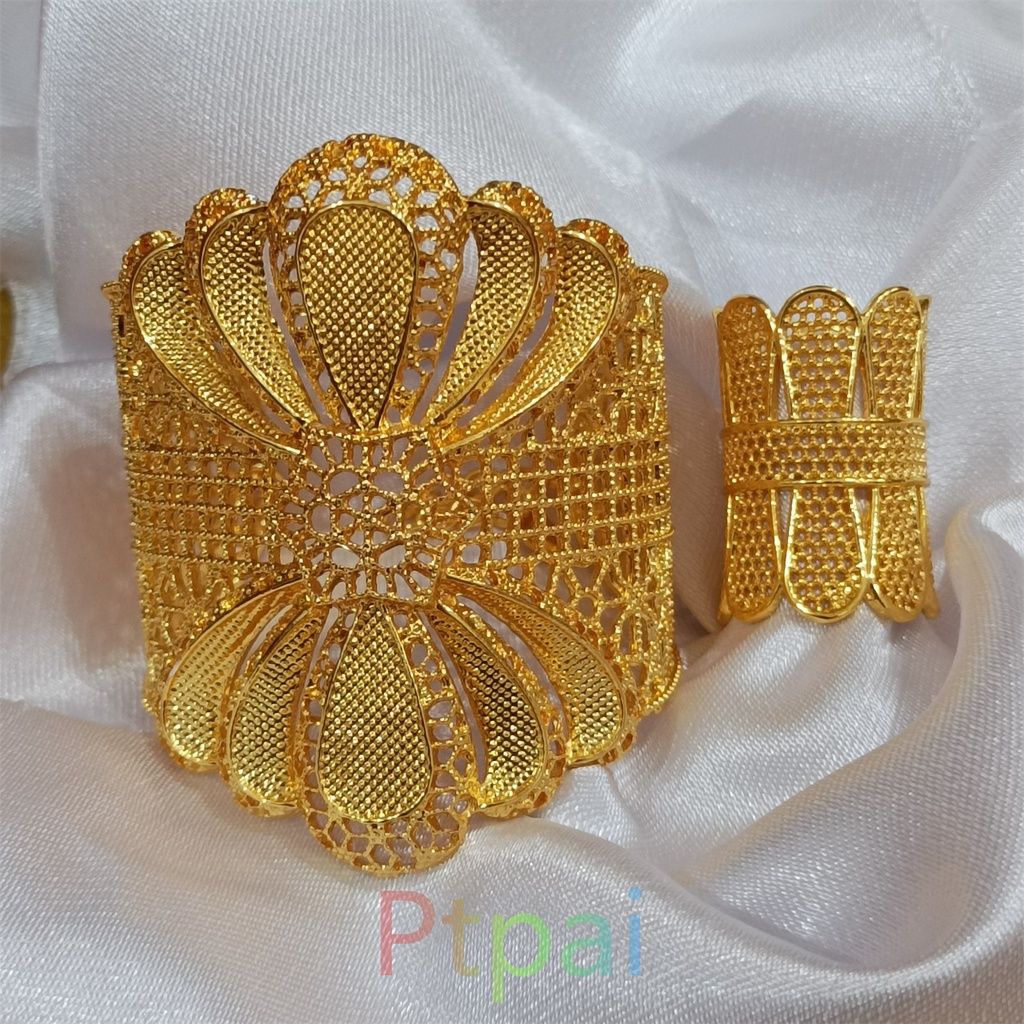 Perhiasan Set Gelang Kendari Bamgle+Cincin Dewasa Lapis Emas 24k Gelang Tangan Keroncong terbaru xuping dubai