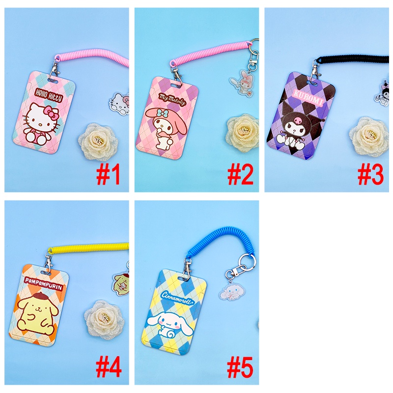 Sanrio Card Holder Dengan Telescopic Spring Rope Sling Untuk Pemegang ID Lencana Lucu Kartu Gantungan Kunci Anti-lost Sling Untuk Anak Perempuan fashion Hadiah