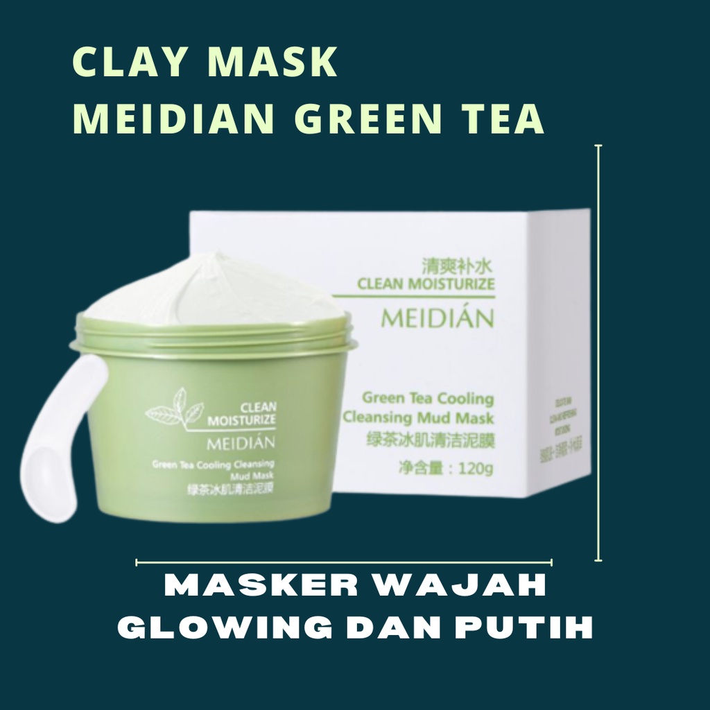 Meidian Masker Wajah Glowing Dan Putih /100% 𝗢𝗥𝗜𝗚𝗜𝗡𝗔𝗟 𝗠𝗔𝗦𝗞𝗘𝗥 𝗚𝗥𝗘𝗘𝗡 𝗧𝗘𝗔/Masker Wajah Green Tea Clay Mask Untuk Jerawat Komedo Dan Bruntusan Sehingga Mencerahkan Kulit