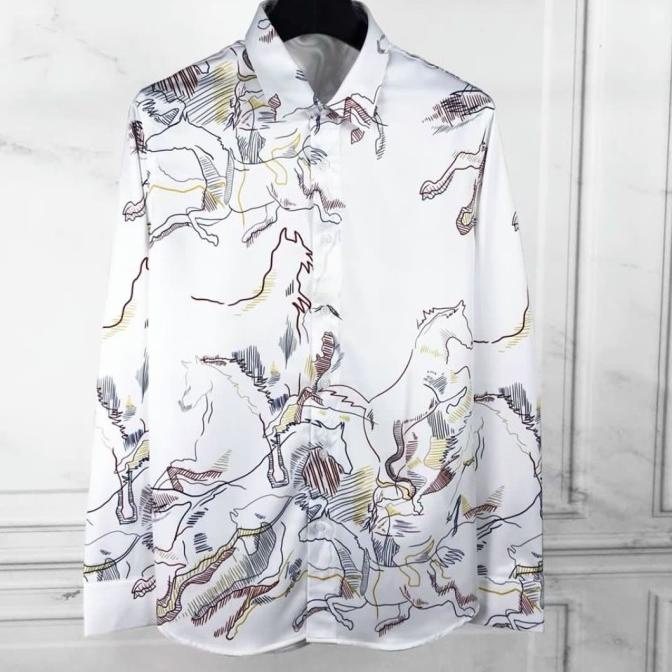 Kemeja Putih Pria Motif Branded / Kemeja Lengan Panjang Import Shopvina1