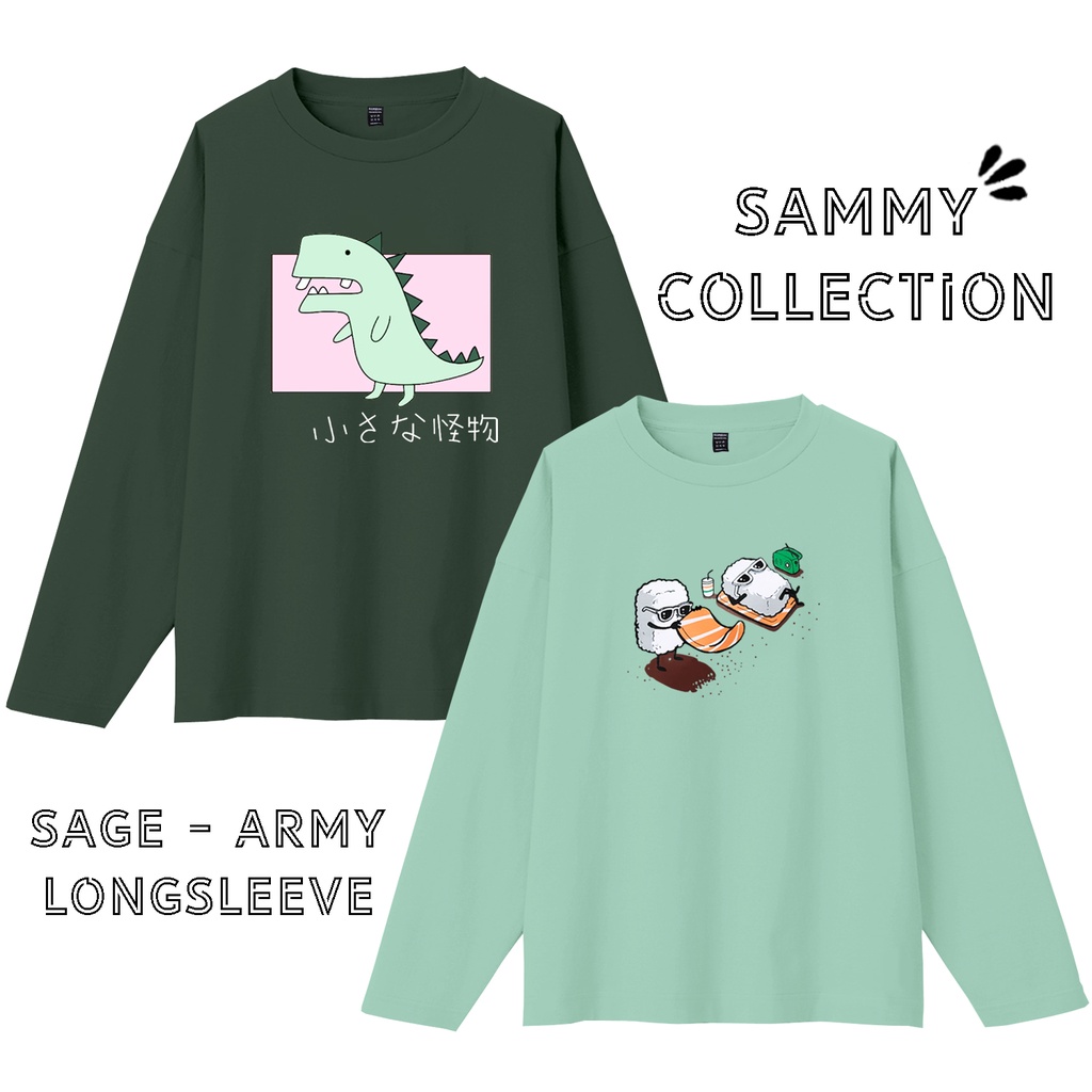 ELLIPSESINC Kaos Lengan Panjang Sage Green X Army Green Oversize & Jumbo
