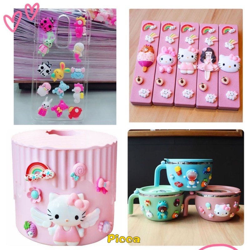 Ornamen Stiker Bentuk Kartun Boneka 3D Bahan Resin Untuk Dekorasi Case Handphone