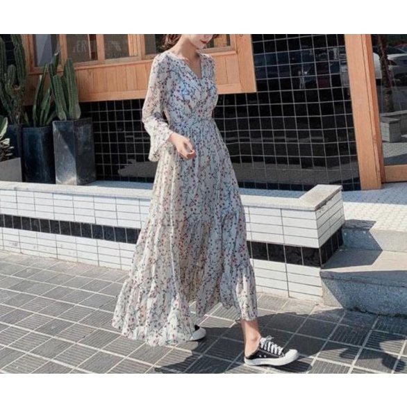 Tiered Floral Maxi Wrap Dress - Dress Casual Kasual / Daisy Dress Motif Bunga / Maxi Dress Flowy / K