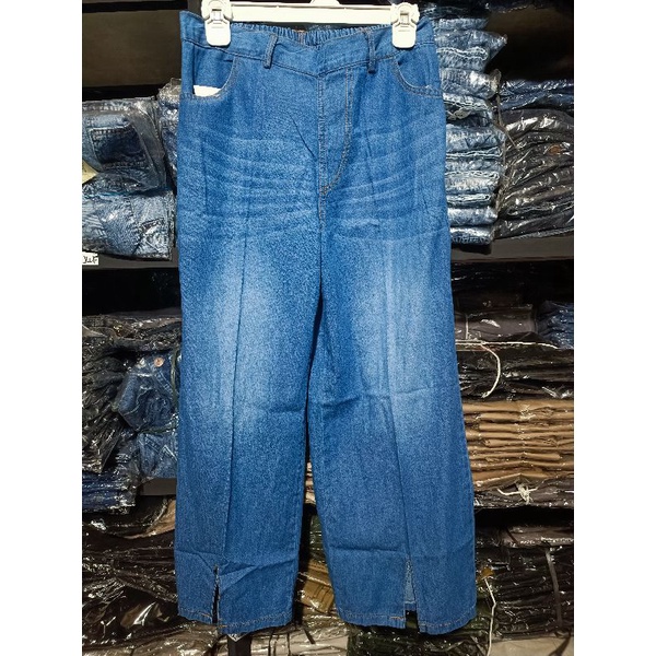 DELOVA Kulot Jeans Slit Belah Depan Whisker Spray Blue