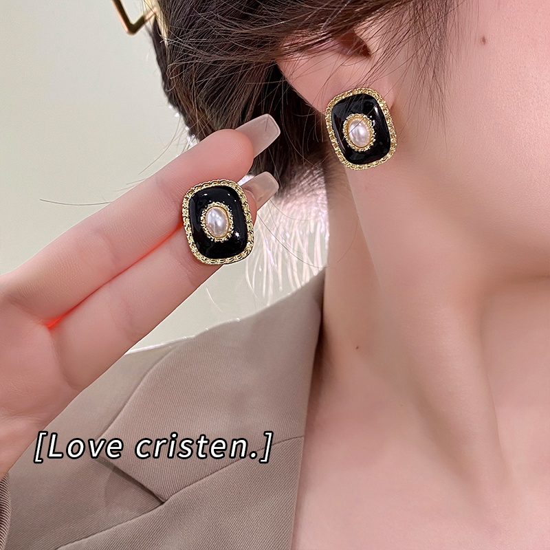 Anting Tusuk Silver 925 Gaya Vintage Dengan Mutiara Hitam Untuk Wanita