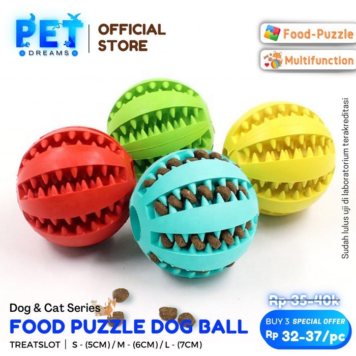 MAINAN ANJING GIGIT BOLA KARET SELIP MAKANAN GIGITAN PEMBERSIH GIGI DOG PUPPY DENTAL BALL TOY