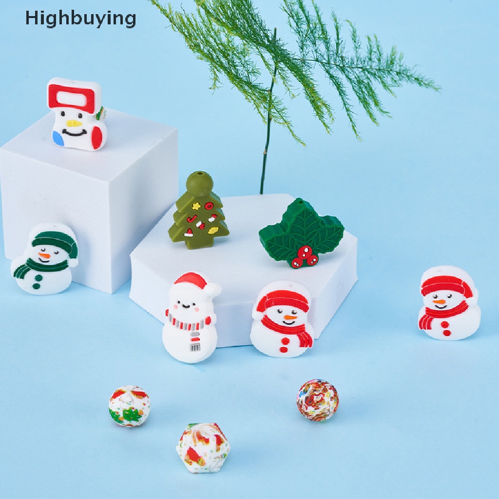 Hbid 1 Pcs Santa Claus Snowman Kaus Kaki Natal Silikon Manik-Manik Food Grade Silicone Teether DIY Dot Rantai Kalung Bayi Molar Glory