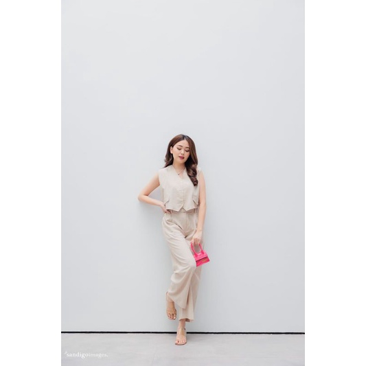 SENNA ONESET PANTS WANITA LINEN CRINCKLE / VEST LINEN SET / ONE SET CELANA PANJANG /BAJU FASHION