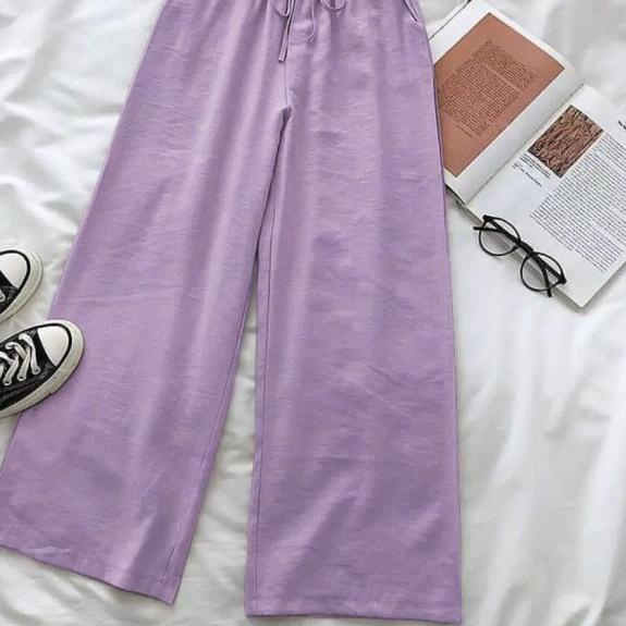 Wide Celana Kulot Polos Katun Linen Premium / Kulot Pants Jumbo - Putih, L