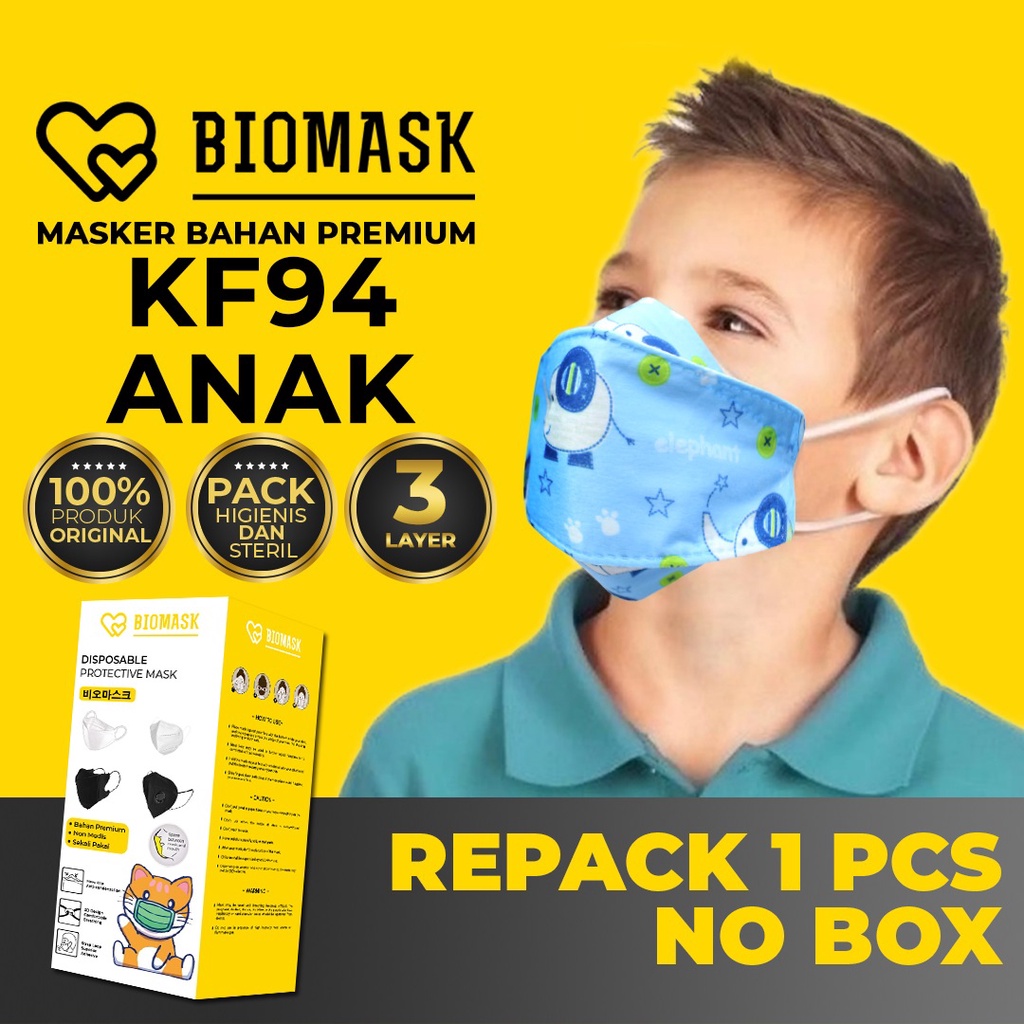 [Ingatkan Diskon] BIOMASK Masker KF94 ANAK Korea KPOP 4ply - 1 Pcs BISA PILIH Motif Cewe / Cowo Mask