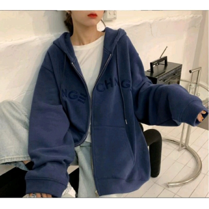 Jacket Bigsize Sweater CHANGE ZIPPER 2XL Atasan Hoodie Oversize Pria Wanita Bahan Cutton Fleece Fashion Korean Kekinian Kasual Modern